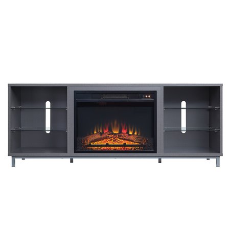 MANHATTAN COMFORT Brighton 60" Fireplace with Glass Shelves and Media Wire Management in Grey FP4-GY